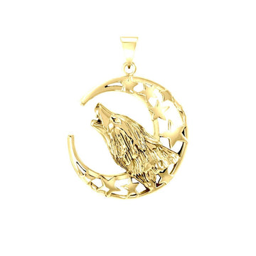 Baying wolf around the celestial beauty ~ 14K Yellow Gold Jewelry Pendant GTP831 - Jewelry